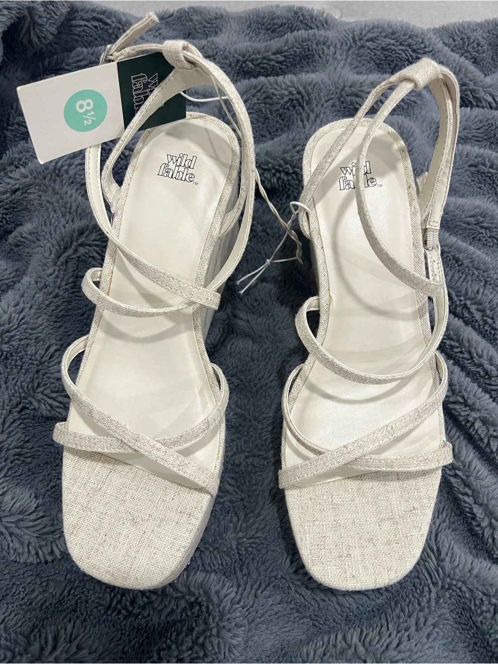 Womens Cream Strappy Platform Wedge Sandals